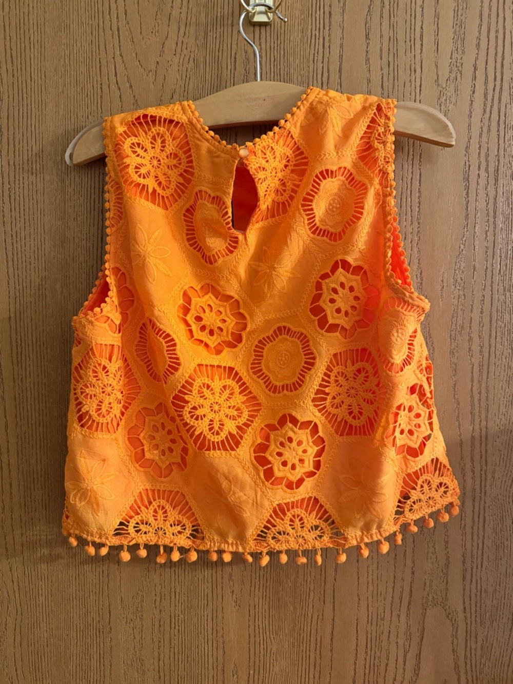 Women's Orange Crochet Maxi Dress 2 of Set with Pom-Pom Hem - Picture 2 of 5